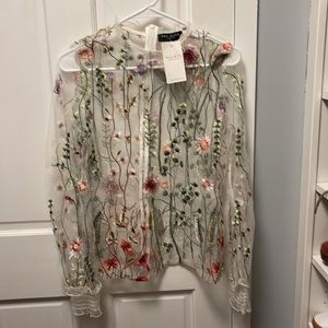COPY - NWT Few Moda Sheer Floral Embroidered Top.